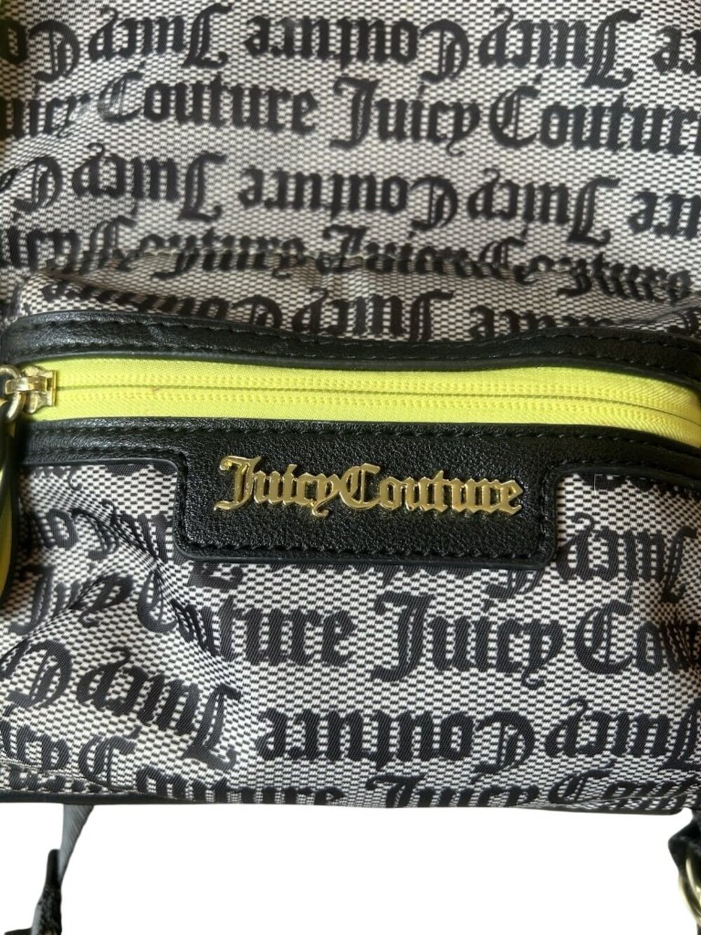 Juicy Couture Y2K Mini Backpack Coin Purse Logo Print Neon Trim Black Pink - Picture 3 of 16